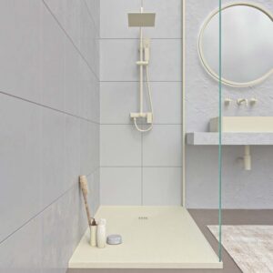 Plato ducha resina MYSTONE Crema RAL 1013 y otros colores exclusivos textura pizarra antibacteriano y antideslizante