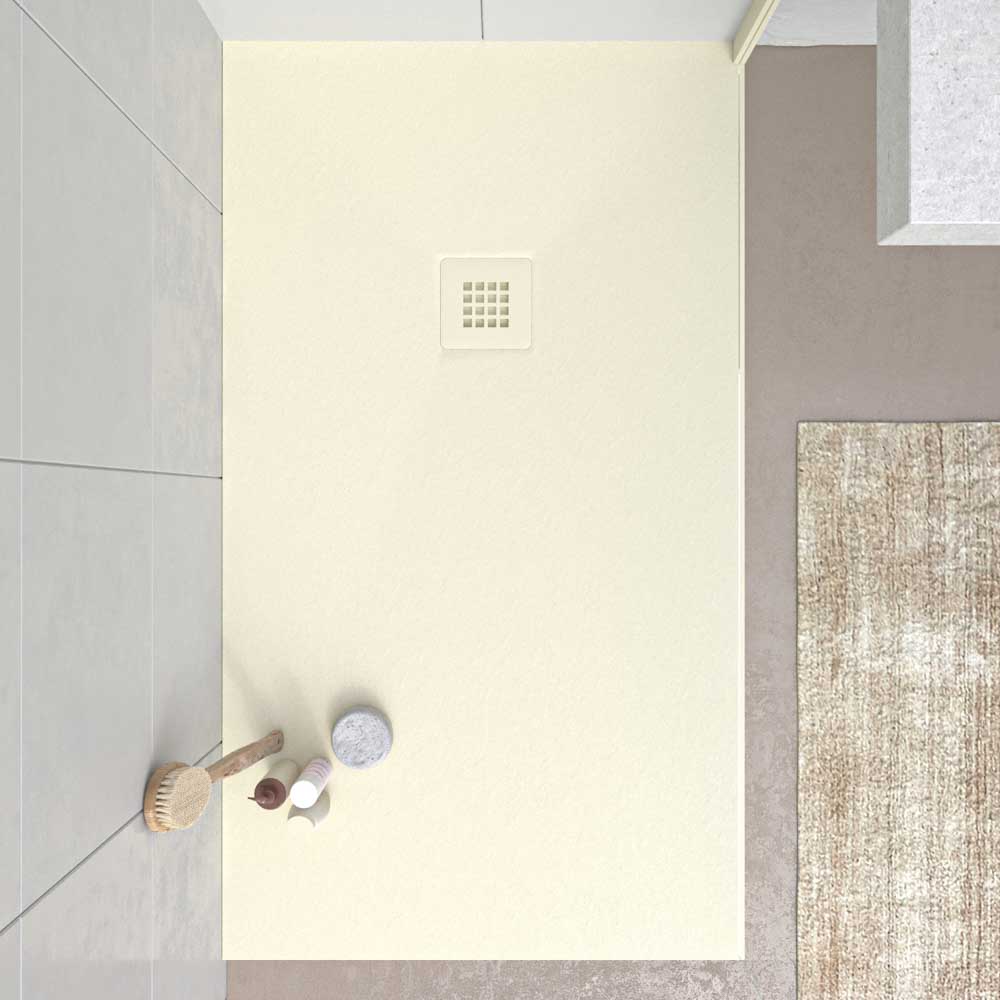Plato ducha resina MYSTONE Crema RAL 1013 y otros colores exclusivos textura pizarra antibacteriano y antideslizante
