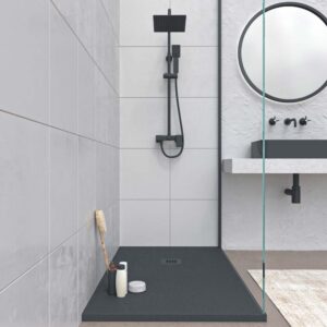 Plato ducha resina MYSTONE Gris Antracita RAL 7016 exclusivos textura pizarra antibacteriano y antideslizante