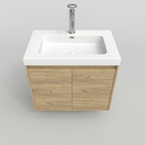 Mueble suspendido 2 puertas CARMEN con lavabo resina acabado ROBLE CLARO