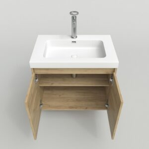 Mueble suspendido 2 puertas CARMEN con lavabo resina acabado ROBLE CLARO