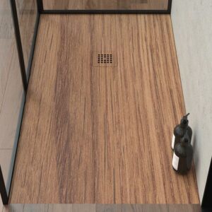 Plato de ducha resina textura pizarra acabado efecto Madera Nogal Español - antideslizante STONE 3D moderno