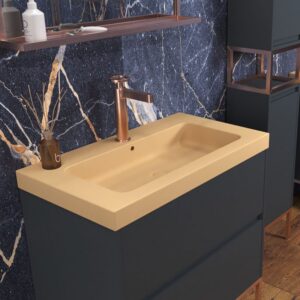 Mueble de baño 2 cajones acabado mate GRAFITO con lavabo resina 6 cm grosor