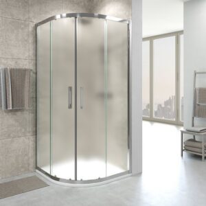 Mampara de ducha semicircular GLISS 2 fijos-2 puertas correderas cristal OPACO. Con tratamiento anti-cal. Acabado CROMO BRILLO
