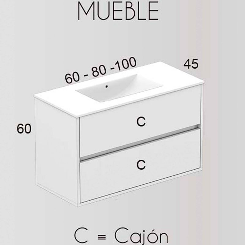 Mueble de baño SERENA suspendido 2 cajones con lavabo ceramico, color MALI - Imagen 4