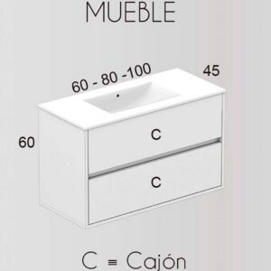 Mueble de baño SERENA suspendido 2 cajones con lavabo cerámico, color CAMBRI