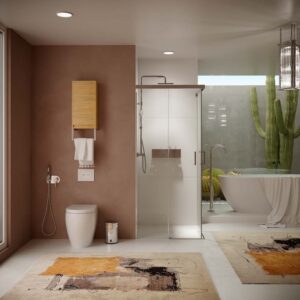 Mampara de ducha TECH STEEL cuadrada 2 fijos - 2 puertas correderas vidrio 8 mm. ACERO INOXIDABLE