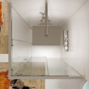 Mampara de ducha TECH STEEL cuadrada 2 fijos - 2 puertas correderas vidrio 8 mm. ACERO INOXIDABLE
