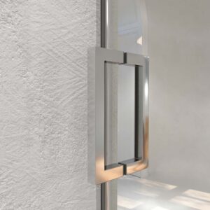 Mampara de ducha TECH STEEL frontal 1 fijo - 1 puerta corredera vidrio 8 mm. ACERO INOXIDABLE