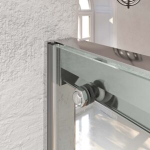 Mampara de ducha TECH STEEL frontal 1 fijo - 1 puerta corredera vidrio 8 mm. ACERO INOXIDABLE