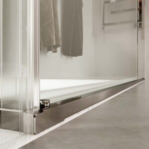 Mampara de ducha TECH STEEL rectangular 1 fijo - 1 puerta corredera + 1 fijo vidrio 8 mm. ACERO INOXIDABLE