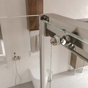 Mampara de ducha TECH STEEL rectangular 1 fijo - 1 puerta corredera + 1 fijo vidrio 8 mm. ACERO INOXIDABLE
