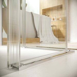 Mampara de ducha TECH STEEL rectangular 2 fijos - 2 puertas correderas vidrio 8 mm. ACERO INOXIDABLE