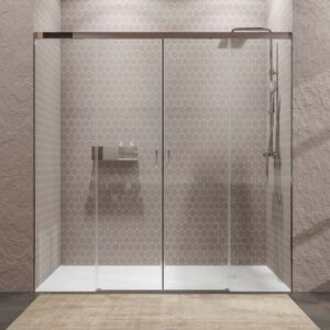 Mampara de ducha TECH STEEL frontal 2 fijos - 2 puertas correderas vidrio 8 mm. ACERO INOXIDABLE