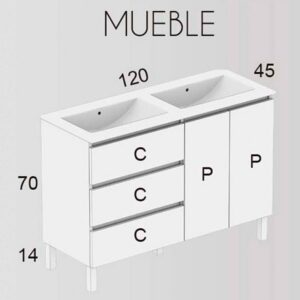 Mueble de baño MANILA varios tonos a suelo 120 cm 3 cajones / 2 puertas con lavabo cerámico
