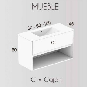 Mueble de baño VALERIA varios tonos suspendido 1 cajón - 1 hueco con lavabo cerámico