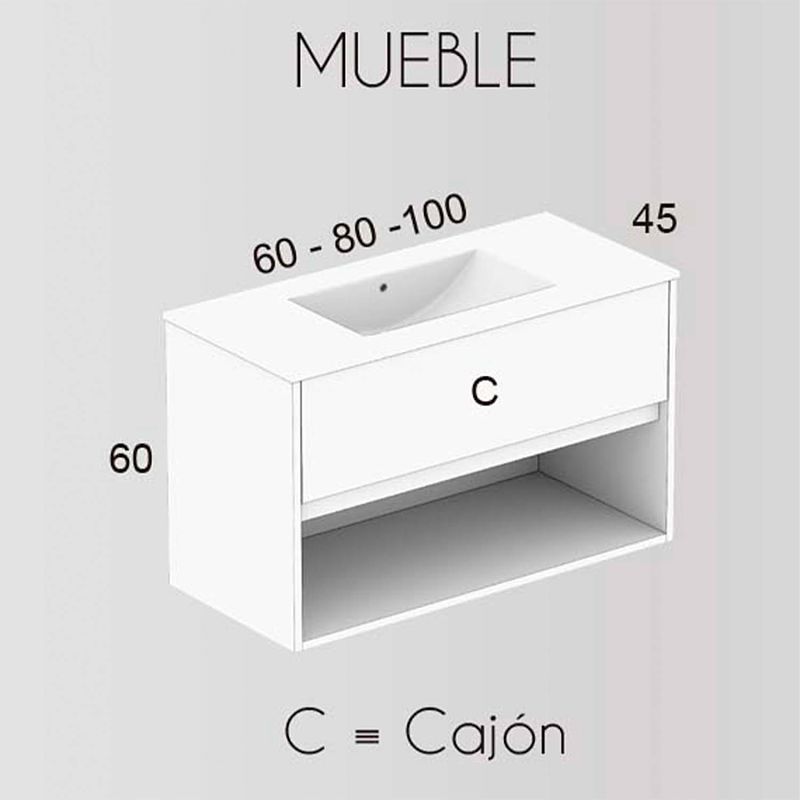 Mueble de baño VALERIA varios colores suspendido 1 cajón- 1 hueco con lavabo cerámico - Imagen 4