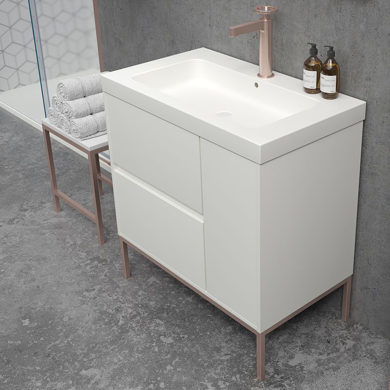 Mueble de baño EVO 2 cajones - 1 puerta acabado mate BLANCO con lavabo resina 6 cm grosor - Imagen 4