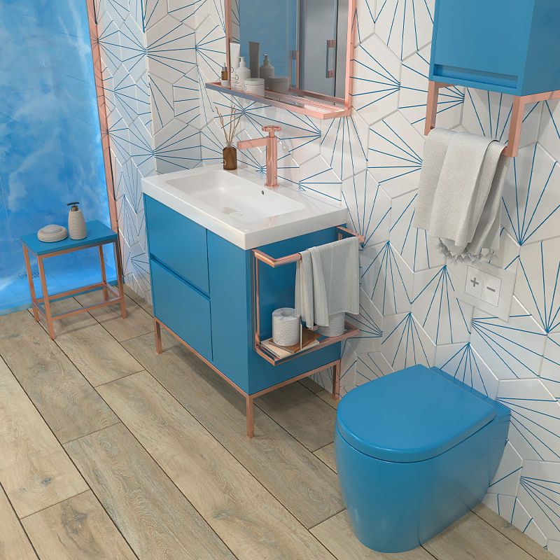 Mueble de baño 2 cajones - 1 puerta acabado mate AZUL CIELO con lavabo resina 6 cm grosor - Imagen 2