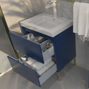 Mueble de baño EVO 2 cajones acabado mate AZUL COBALTO con lavabo resina 6 cm grosor