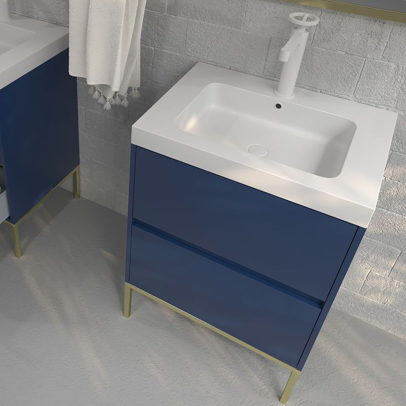 Mueble de baño EVO 2 cajones acabado mate AZUL COBALTO con lavabo resina 6 cm grosor - Imagen 2