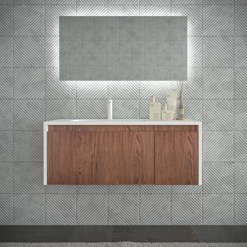 Mueble de baño BINARIO suspendido 2 cajones acabado BLANCO/ ABEDUL