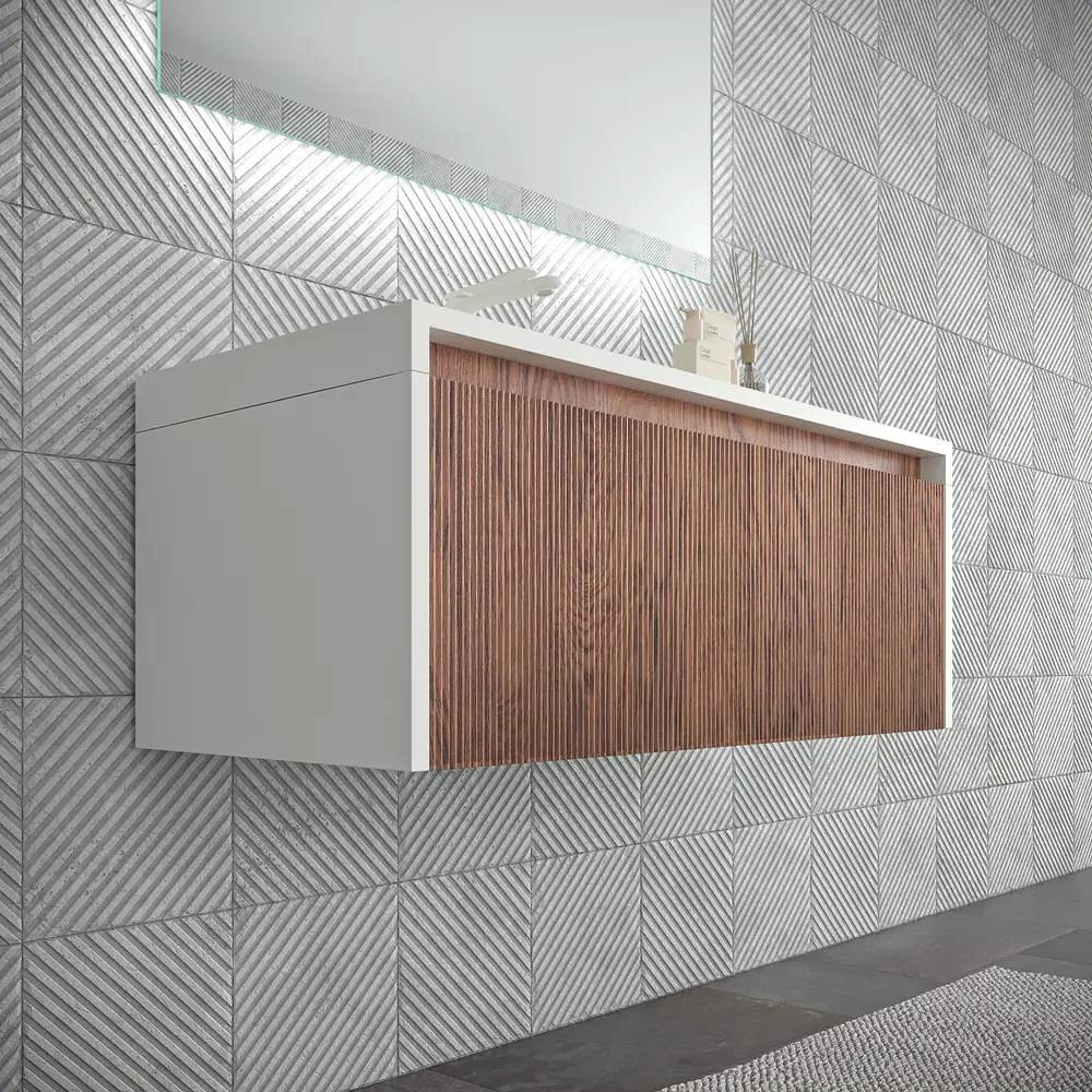 Mueble de baño BINARIO suspendido 2 cajones acabado BLANCO/ ABEDUL - Imagen 5