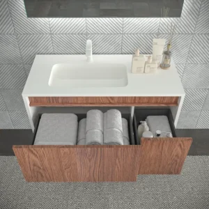 Mueble de baño BINARIO suspendido 2 cajones acabado  BLANCO/ ABEDUL