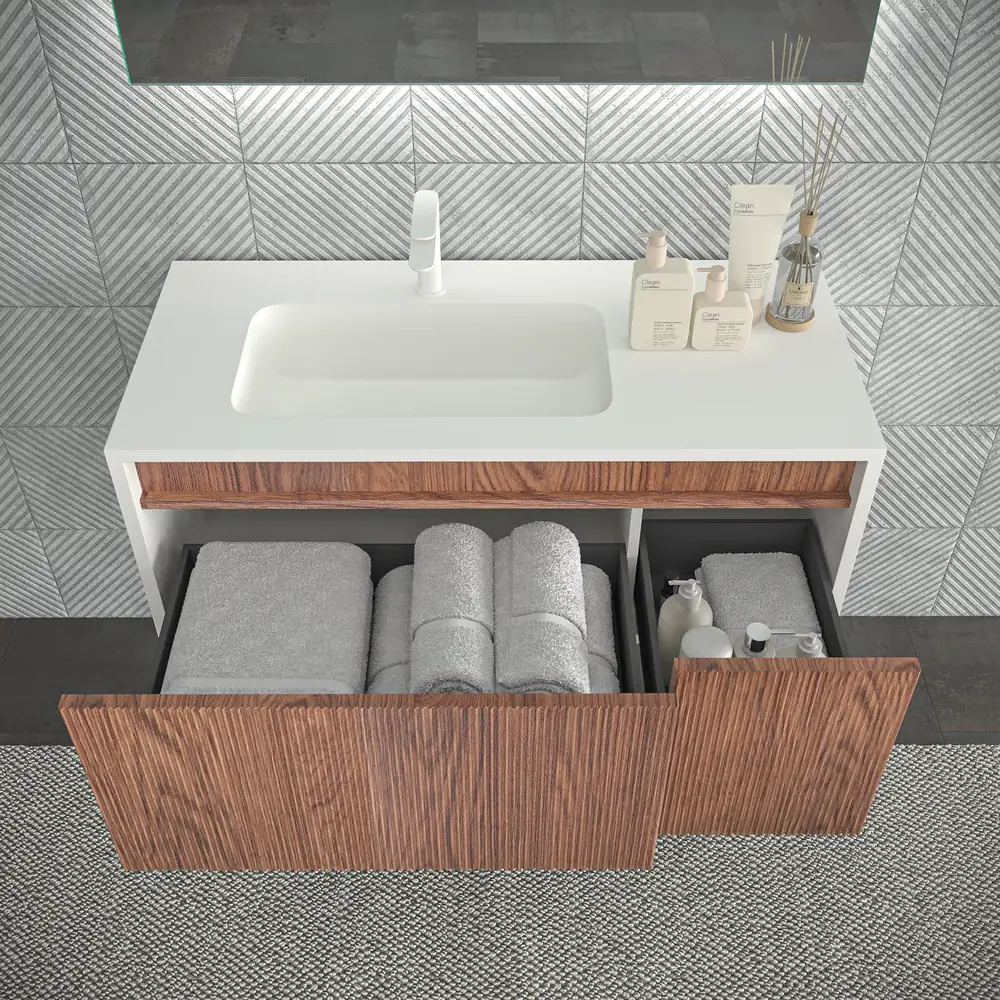 Mueble de baño BINARIO suspendido 2 cajones acabado BLANCO/ ABEDUL - Imagen 4