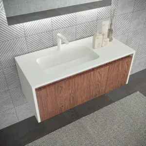 Mueble de baño BINARIO suspendido 2 cajones acabado  BLANCO/ ABEDUL