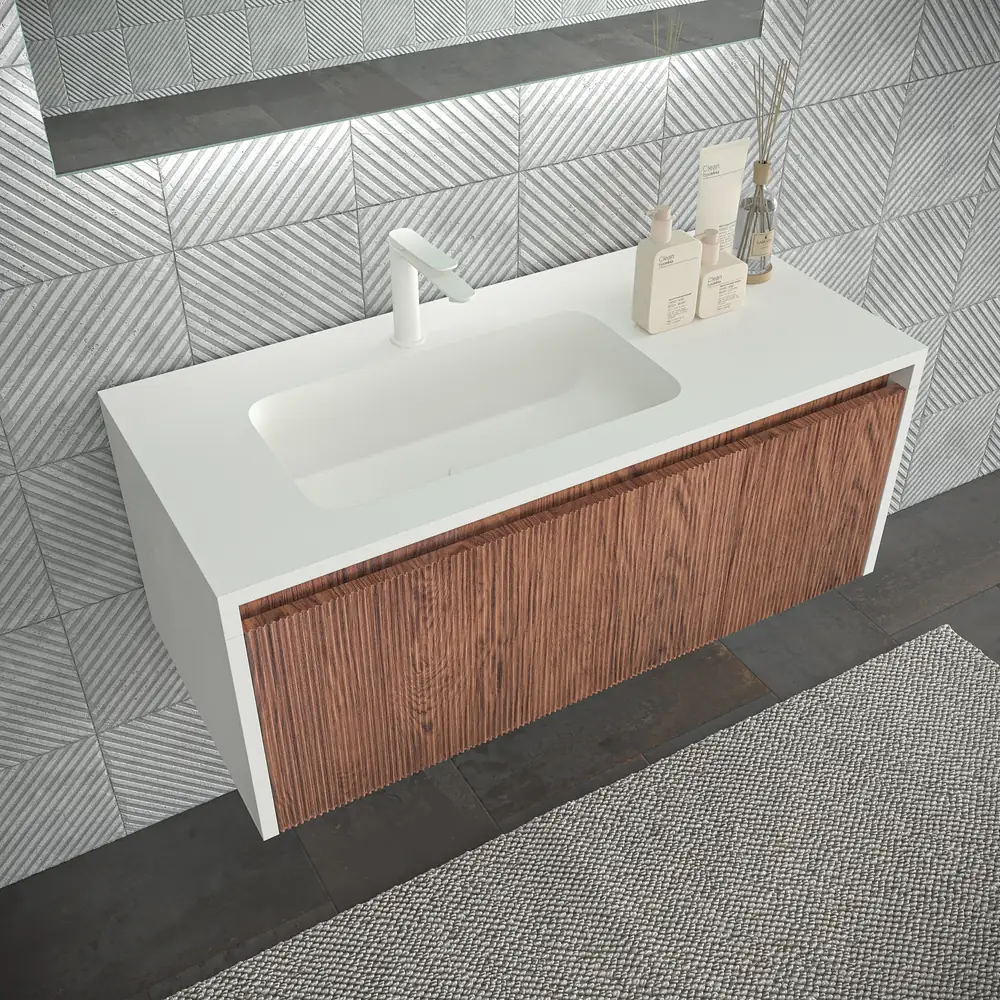 Mueble de baño BINARIO suspendido 2 cajones acabado BLANCO/ ABEDUL - Imagen 3