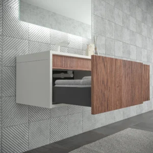 Mueble de baño BINARIO suspendido 2 cajones acabado  BLANCO/ ABEDUL