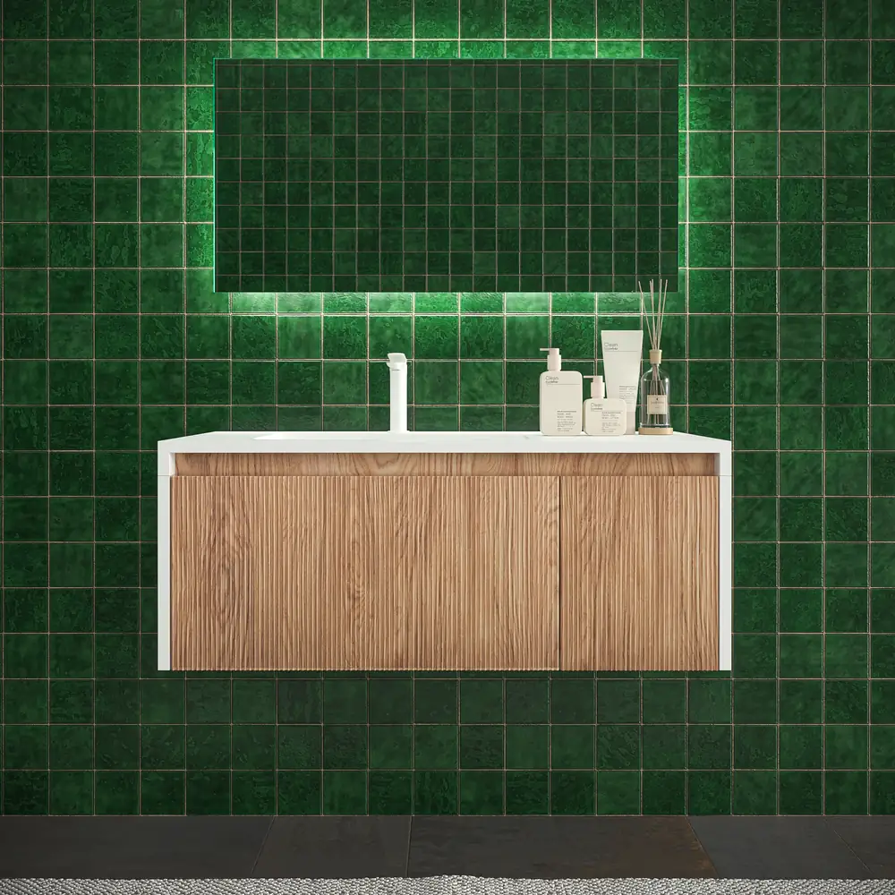 Mueble de baño BINARIO suspendido 2 cajones acabado BLANCO/ CEMBRANO
