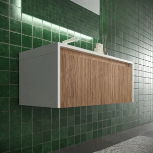 Mueble de baño BINARIO suspendido 2 cajones acabado  BLANCO/ CEMBRANO