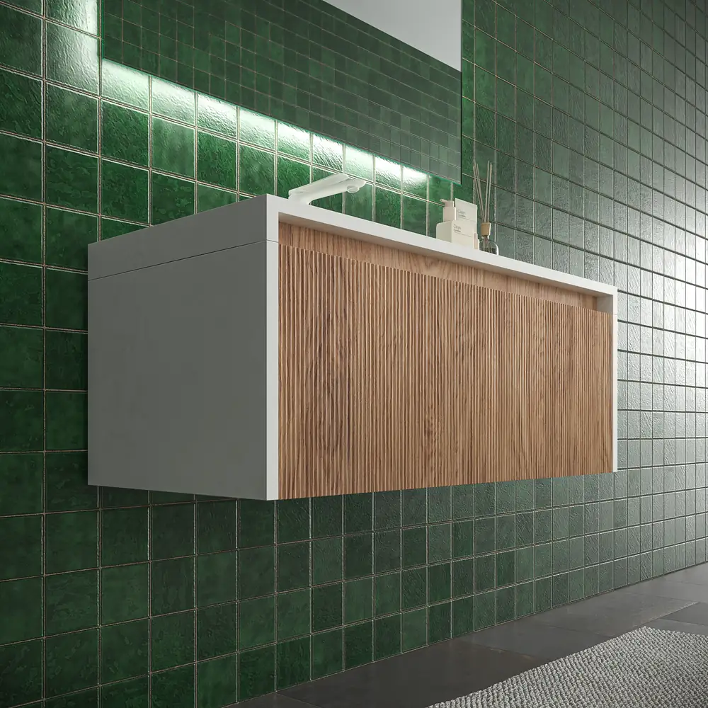 Mueble de baño BINARIO suspendido 2 cajones acabado BLANCO/ CEMBRANO - Imagen 5