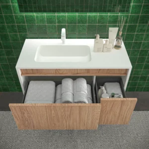 Mueble de baño BINARIO suspendido 2 cajones acabado  BLANCO/ CEMBRANO