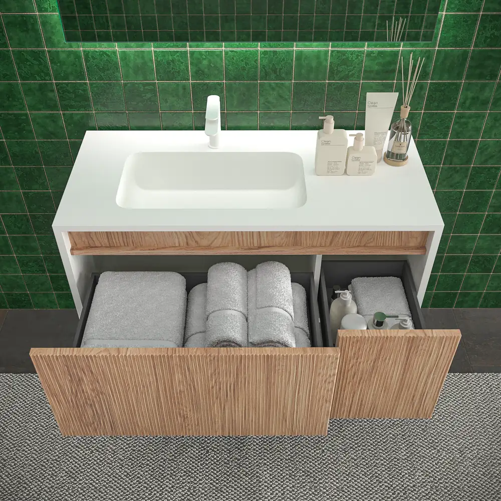 Mueble de baño BINARIO suspendido 2 cajones acabado BLANCO/ CEMBRANO - Imagen 4