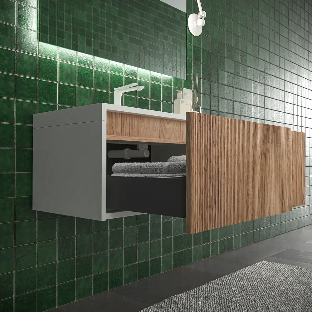 Mueble de baño BINARIO suspendido 2 cajones acabado BLANCO/ CEMBRANO - Imagen 3