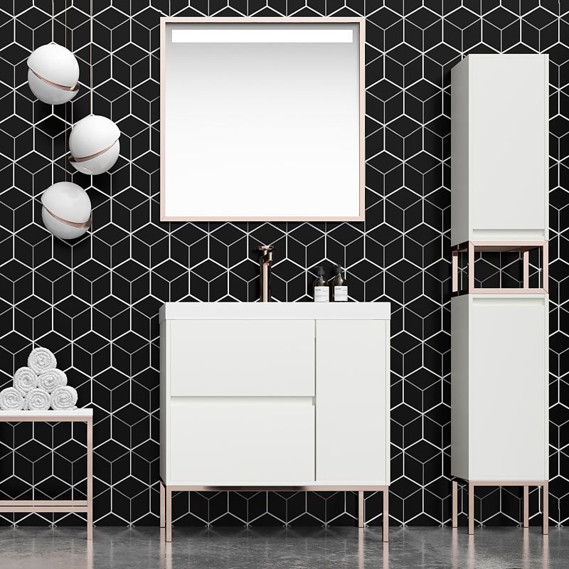 Mueble de baño EVO 2 cajones - 1 puerta acabado mate BLANCO con lavabo resina 6 cm grosor - Imagen 3