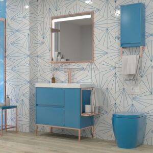 Mueble de baño 2 cajones - 1 puerta acabado mate AZUL CIELO con lavabo resina 6 cm grosor
