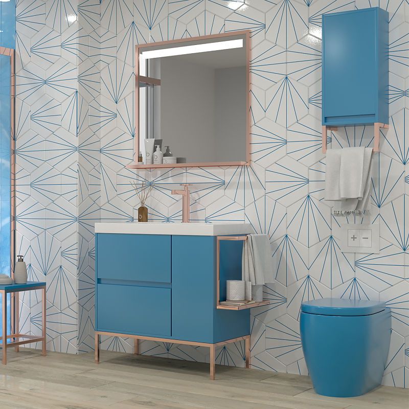 Mueble de baño 2 cajones - 1 puerta acabado mate AZUL CIELO con lavabo resina 6 cm grosor