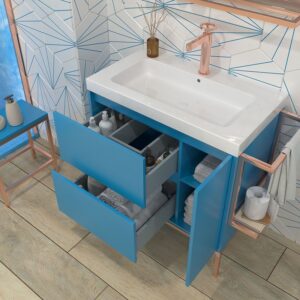 Mueble de baño 2 cajones - 1 puerta acabado mate AZUL CIELO con lavabo resina 6 cm grosor