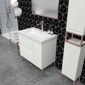 Mueble de baño EVO 2 cajones - 1 puerta acabado mate BLANCO con lavabo resina 6 cm grosor