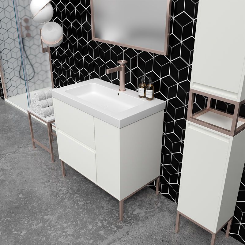 Mueble de baño EVO 2 cajones - 1 puerta acabado mate BLANCO con lavabo resina 6 cm grosor - Imagen 2
