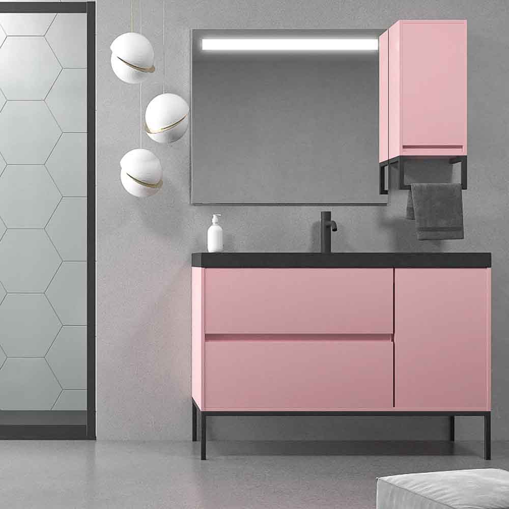 Mueble de baño EVO 2 cajones - 1 puerta acabado mate ROSA PALO con lavabo resina 6 cm grosor