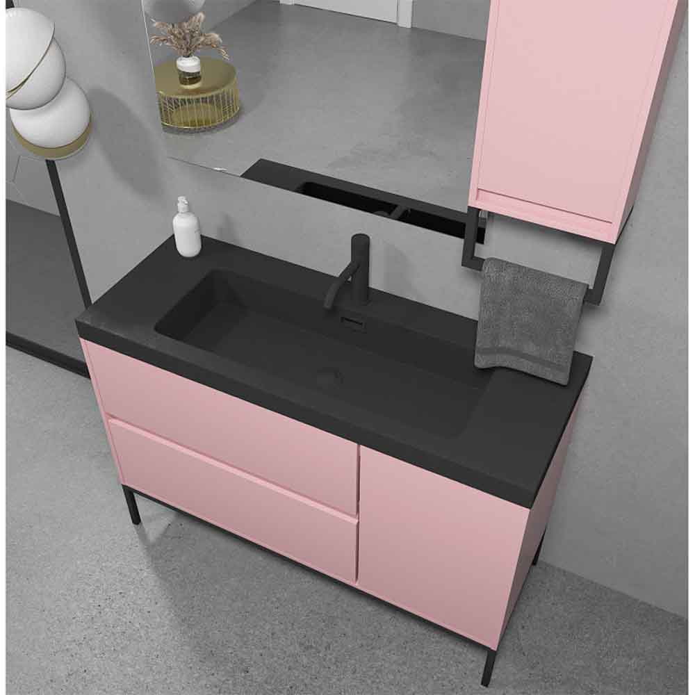 Mueble de baño EVO 2 cajones - 1 puerta acabado mate ROSA PALO con lavabo resina 6 cm grosor - Imagen 2