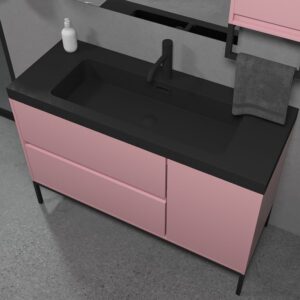 Mueble de baño EVO 2 cajones - 1 puerta acabado mate ROSA PALO con lavabo resina 6 cm grosor