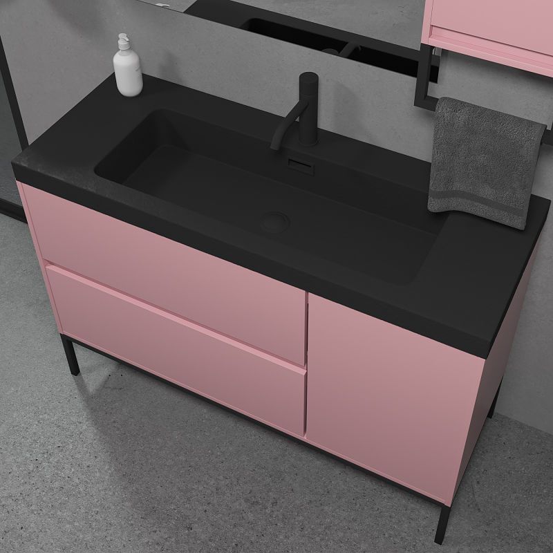 Mueble de baño EVO 2 cajones - 1 puerta acabado mate ROSA PALO con lavabo resina 6 cm grosor - Imagen 3