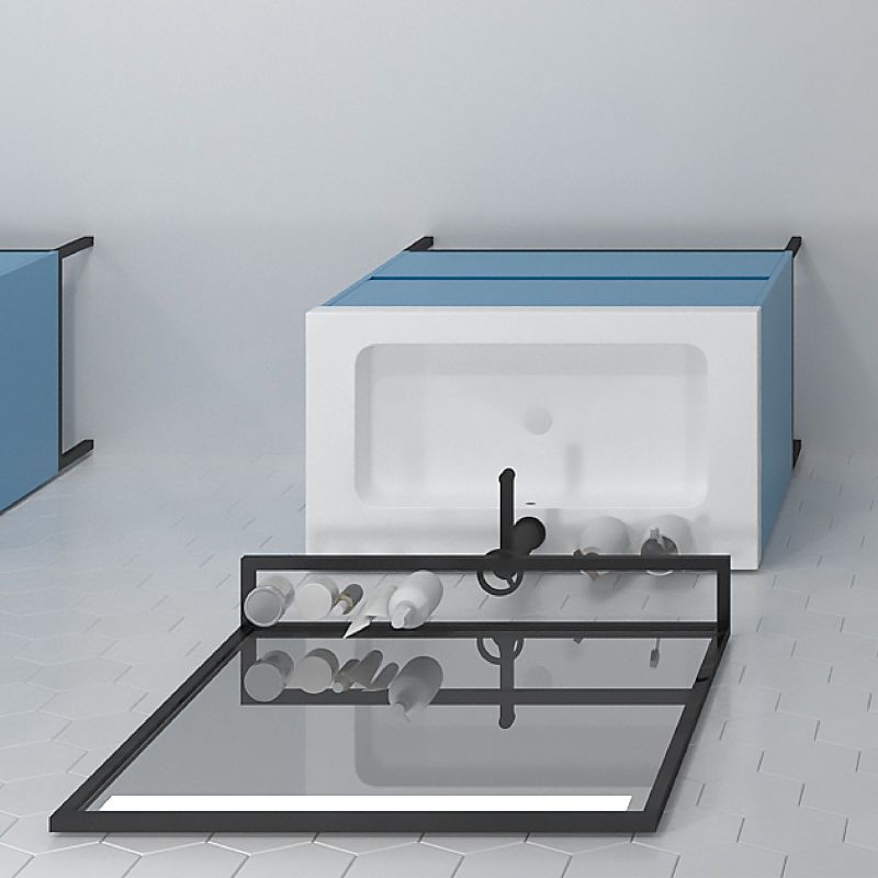 Mueble de baño EVO 2 cajones acabado mate AZUL CIELO con lavabo resina 6 cm grosor - Imagen 3