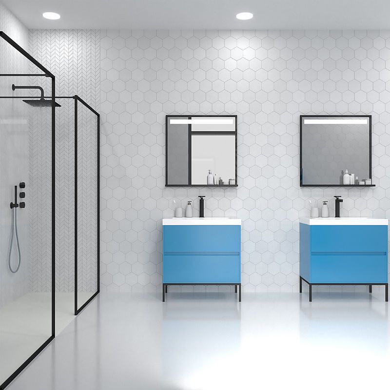 Mueble de baño EVO 2 cajones acabado mate AZUL CIELO con lavabo resina 6 cm grosor